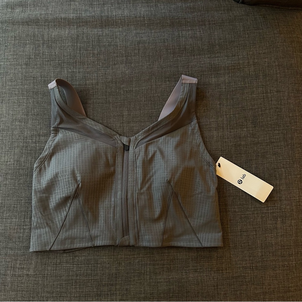NWT Lululemon Lab Zip-front bra, Disrupt Grid Emboss Anchor, sz 12